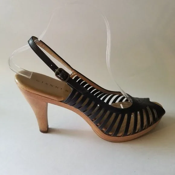 GIANNI BINI 9 1/2 MEDIUM OPEN TOE SLING BACK BLACK SANDAL FW-0005 - Picture 6 of 10